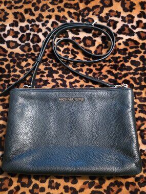 Micheal Kors Triple Compartment Black Leather Shoulder Purse Bag